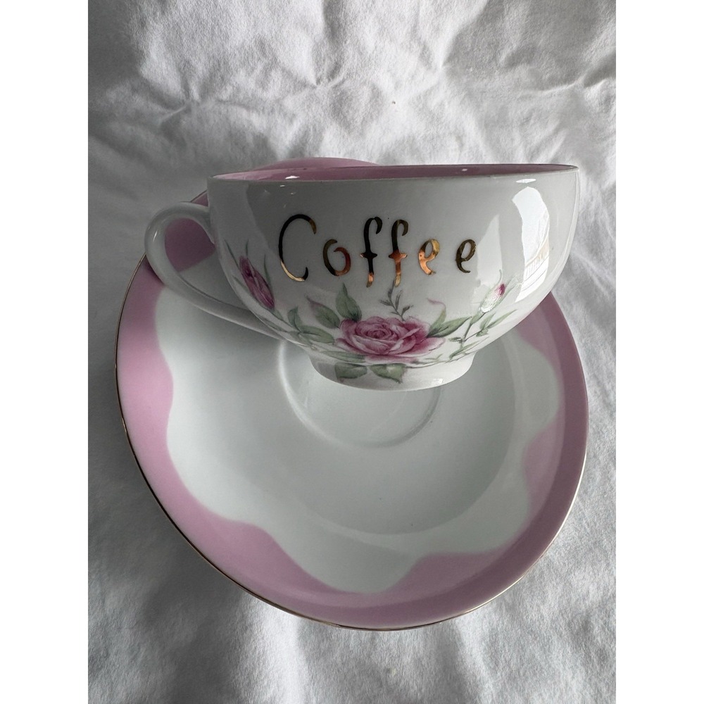 VTG Lefton English Bone China Pink Rose Mother Coffee TeaCup and Saucer‎ Boho LG